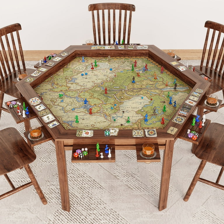 Lausaint Home, Board Game and Card Table, 59 inch, Walnut hexagon