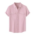 thumbnail image 7 of USNSM (M-5XL) Men's Plus Size Cotton Linen Short Sleeve Shirts Casual Lightweight Button Down Shirts Tops with Pocket Pink XL, 7 of 7