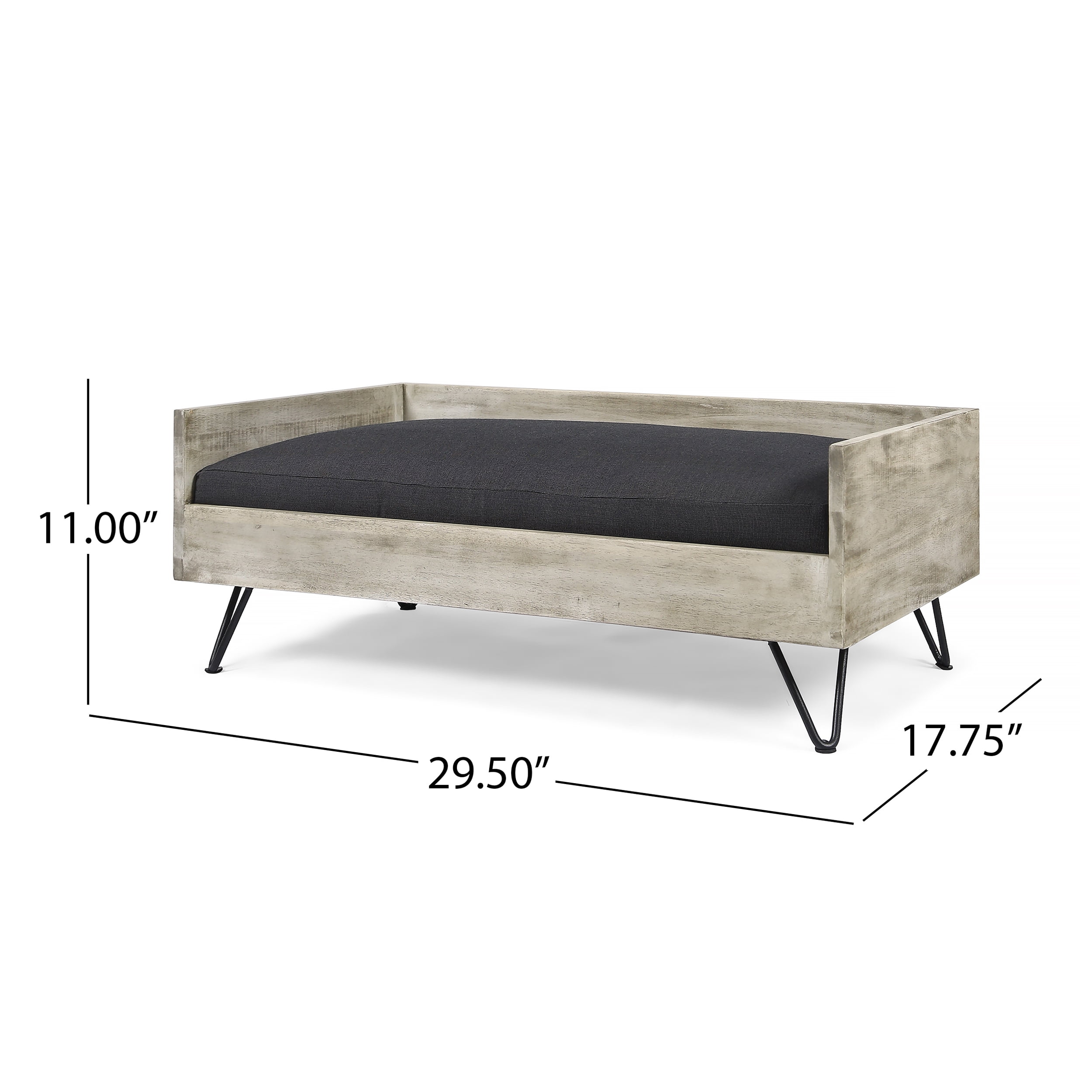 Noble House Brooklynn Mid-Century Modern Pet Bed with Acacia Wood Frame, Light Gray and Gray