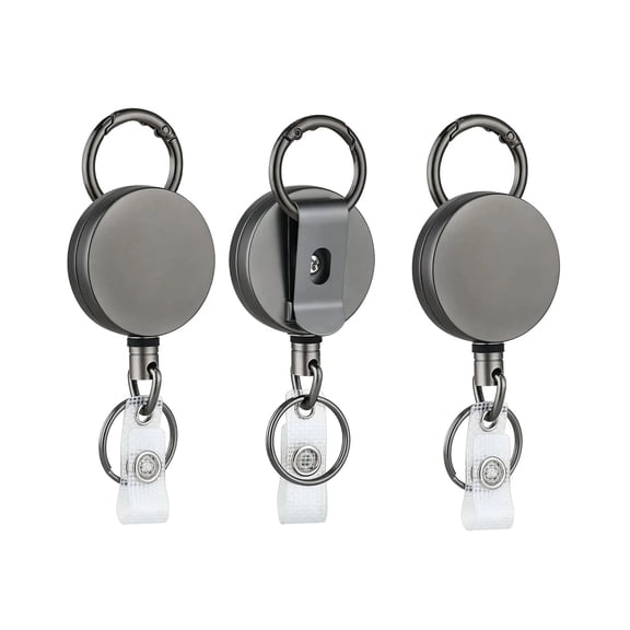 3 Pack Heavy Duty Retractable Badge Holder Reel, ID Badge Holder with Belt Clip Key Ring for Name Card Keychain