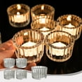 thumbnail image 1 of Tea Candle Glass Holder | Thickened Striped Glass Candlestick | Romantic Light Shadows Effect | High-Temperature Resistant | 5x4x4cm | Single Clear Cup, 1 of 7