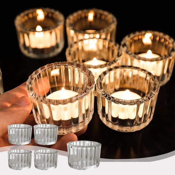 Glass Candlestick Glass Tea Light Candle Holders 4-Pack Small Candle Cups for Romantic Dinner Props and Aromatherapy Decorations(Clear) Rkxzt