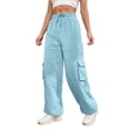 thumbnail image 2 of Kureaily Women Solid Casual High Waist Lace Up Workwear Pocket Straight Leg Sweatpants Women Stretchy Trousers, 2 of 5