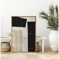 IDEA4WALL Framed Canvas Art Wall Decor Black, Gold and Biege Color Block Abstract Brushstroke Oil Painting Minimalism Decorative Elements for Dorm Home Office - 24"x36"