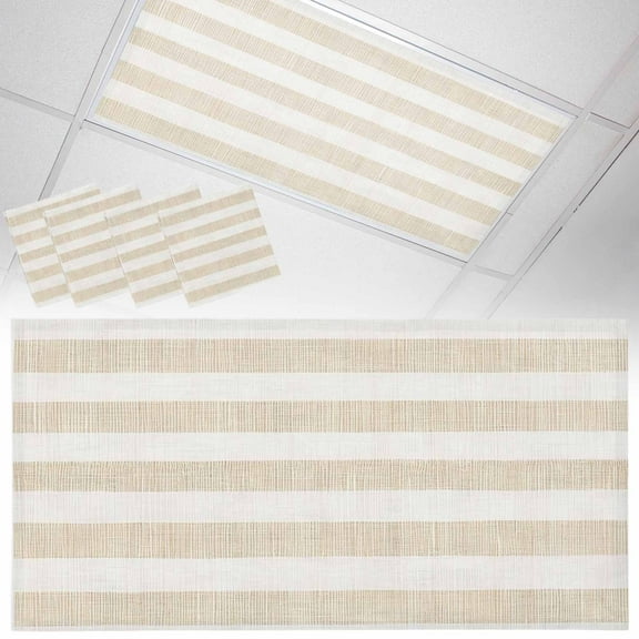 4 Pack Vintage Linen Fluorescent Light Covers for Ceiling Lights Striped Beige Theme Farmhouse Magnetic Ceiling Light Covers Overhead Light Filters for Office Classroom Home