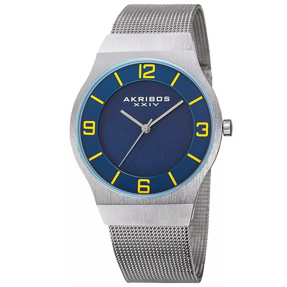 Akribos XXIV AK851BU Slim Classic Bold Blue Dial Stainless Steel Mesh Bracelet Mens Watch