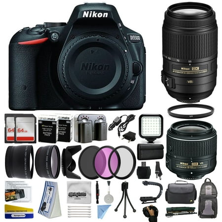 Nikon D5500 Digital Camera with 18-55mm Lens (1546) + 55-300mm VR Lens + 128GB Memory + (2) Batteries + Charger + Video Light + Monopod + Backpack + Case + 3 Filters + 2.2x Telephoto + Action Grip