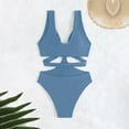 thumbnail image 4 of UTSJKR Women's Deep V Neck One Piece Swimsuit Cut Out Ring Linked Swimwear Summer Fashion Sexy Cut Out Bathing Suit Blue XL, 4 of 5