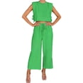 thumbnail image 2 of Women'S Two Piece Sets Casual Linen Sleeveless Crop Top Wide Leg Pants Summer Outfits Green L, 2 of 6