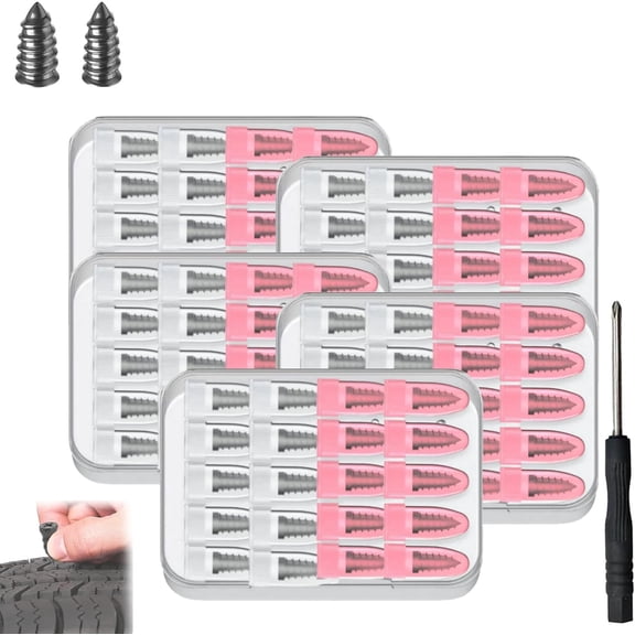 Tirefix Rubber Nail Kit, 40/60/80/100 Pcs Vacuum Tirefix Rubber Screw Tire Plugs with 2 Sizes, Fast Self-Service Screw in Tire Repair Plugs with Screwdriver, for Cars, Trucks, Motorcycles