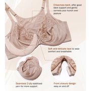 Exerin Women's Front Closure Non Padded Underwire Plus Size Posture Back Support Bra(36DDD,Beige)