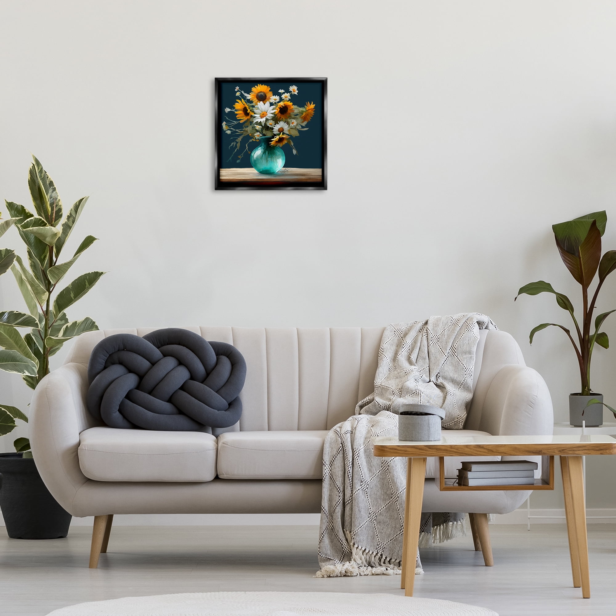 Stupell Industries Summer Sunflower Bouquet Botanical & Floral Painting Black Floater Framed Art Print Wall Art, 18 x 18