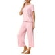 thumbnail image 4 of Conjuntos de pijama para mujeres INSPIRE CHIC, cuello redondo, manga corta, sólido, acanalado, ropa de dormir casual, pijamas para damas, XL, rosa claro, 4 of 6