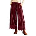 thumbnail image 2 of SEROYE Women's Pants Velvet Wide Leg Solid Lace Hem Long Pants Elastic Waist Casual Party Cocktail Dressy Trousers (S, Wine), 2 of 6