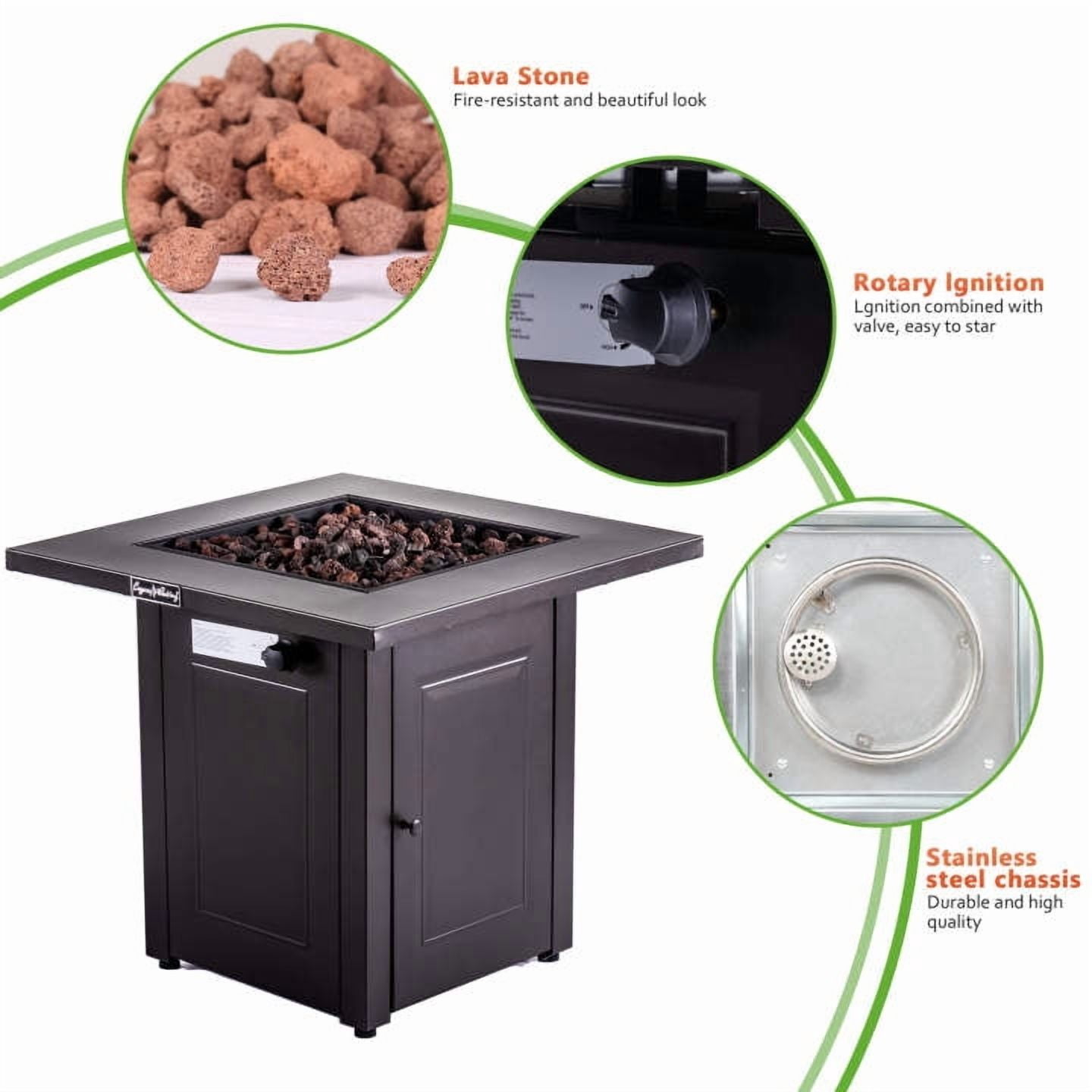 Legacy Heating 28-Inch Propane Fire Pit Table, Gas Square 50000BTU Outdoor Fire Table Dinning with Lid, Lava Stone, ETL Certification