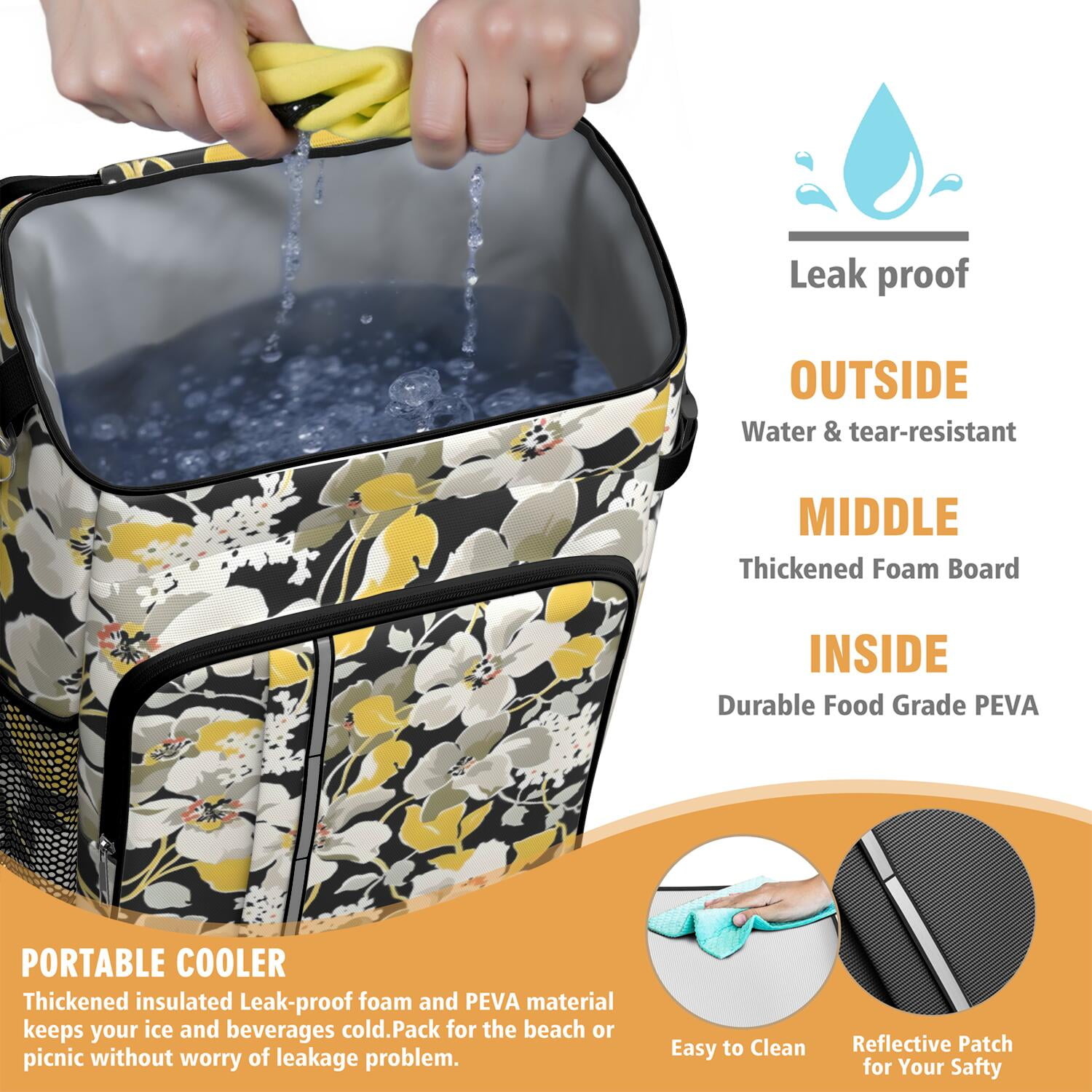 Travel Cooler Bag - Pioneer Flower Floral Print Pattern Camping Beer Cooler Backpack with Bottle Opener- Waterproof Insulated Picnic Backpacks - Cooler Bag for Beach