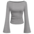 thumbnail image 5 of Womens Bell Long Sleeve Shirts Summer Boat Neck Solid Color Business Blouses Dressy Casual Spring Tops, 5 of 5