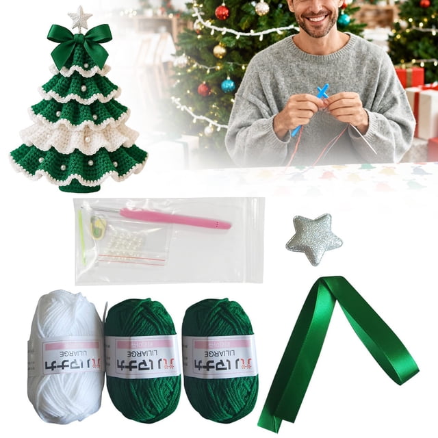 Outdoor Christmas Decorations Desktop Ornament DIY Crochet Christmas Tree Set Red And Green Christmas Tree Crochet Set Christmas Tree Ornament Decoration With Instruction Manual Included