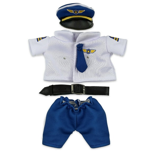 DolliBu Pilot Stuffed Animal Dress Up Costume Set - Airplane Pilot Uniform Outfit with Cap, Shirt, Belt, Pants for Teddy Bears – Small For 5 to 7 Inch Plush Toys