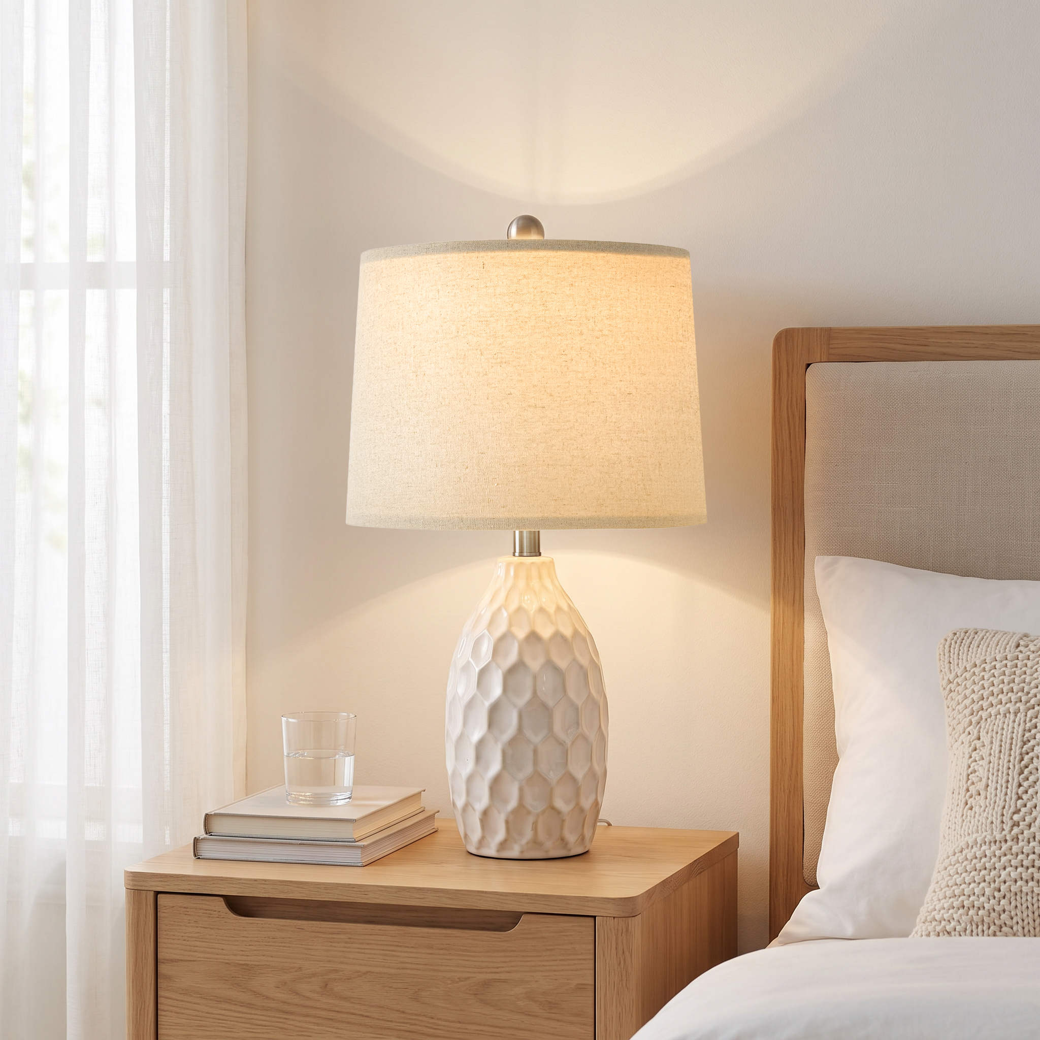 Oneach Modern Table Lamps, Ceramic, 21.5 Inches, Set of 2, White photo 5
