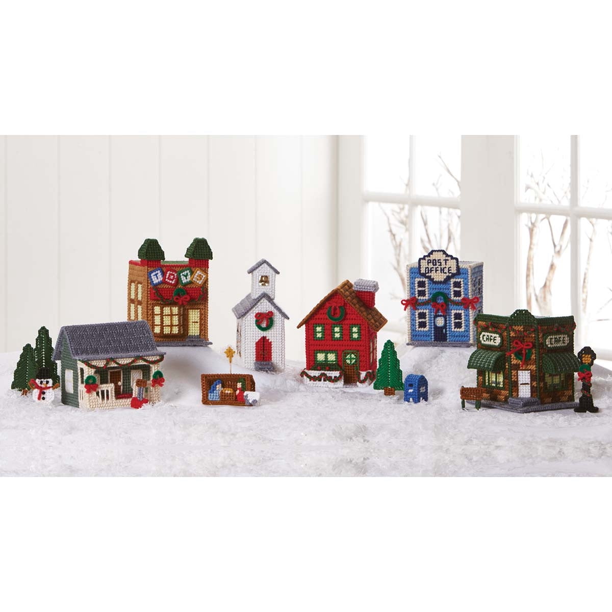 Herrschners Plastic Canvas Village Kit Trio: Christmas Village Crafting Set