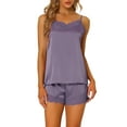 thumbnail image 1 of Conjuntos de pijama de satén para mujer INSPIRE CHIC con tirantes de encaje y pantalones cortos, 2 piezas, conjuntos de lounge de seda, gris púrpura, 1 of 6