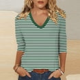 thumbnail image 2 of CONZONE Womens Summer T-Shirts 3/4 Sleeve T Shirts for Women Casual V Neck Striped Lightweight Tees Soft Cozy Dailywear, 2 of 4