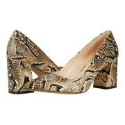 Vince Camuto Frittam Pointed Toe Block Heel Pumps Beige Snake Heels (7.5, Multicoloured)