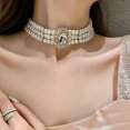thumbnail image 1 of Gargantilla corta de perlas, collar con cadena, gargantilla multicapa, collares con colgante, fiesta de graduación para mujeres y niñas, 3 niveles, 1 of 5