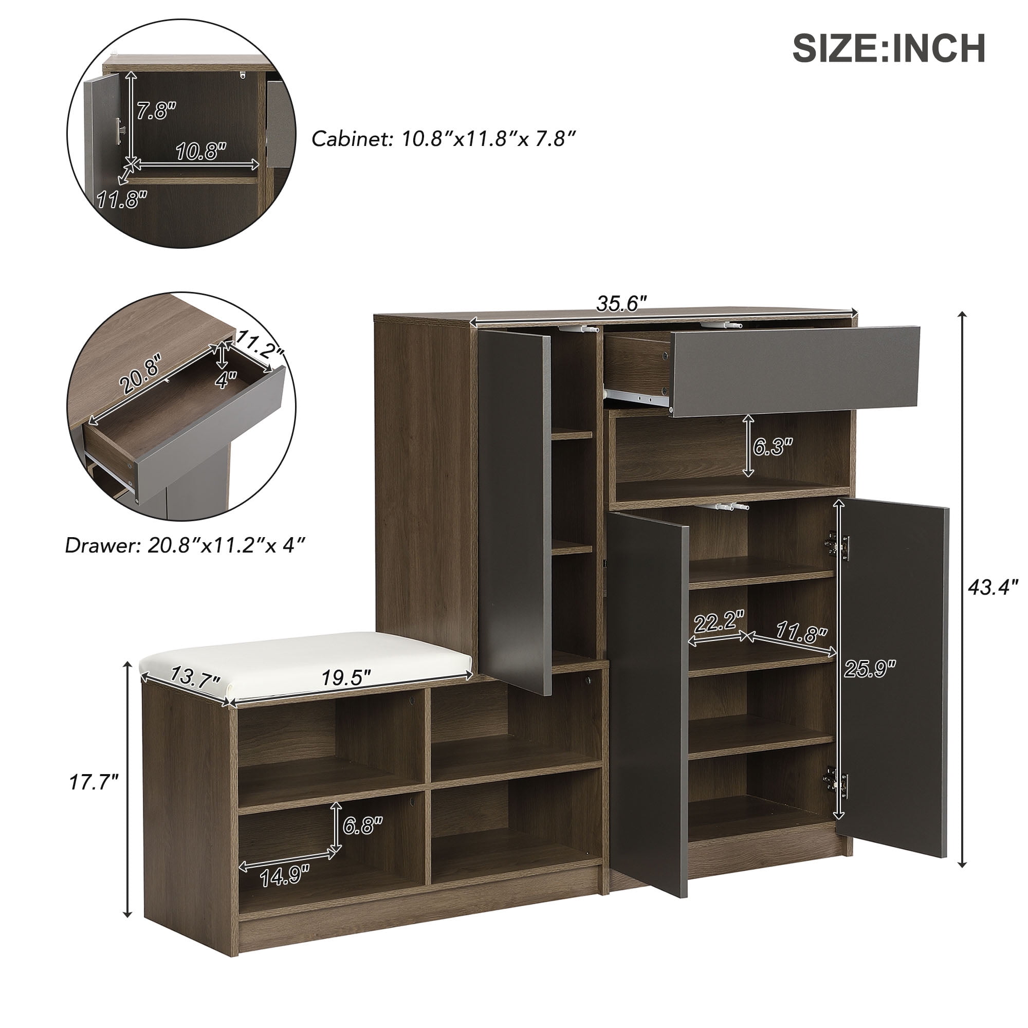 Aukfa Modern 2-in-1 Shoe Storage Bench Shoe Cabinets for Entryway ,Shoe Rack with Padded Seat - Black