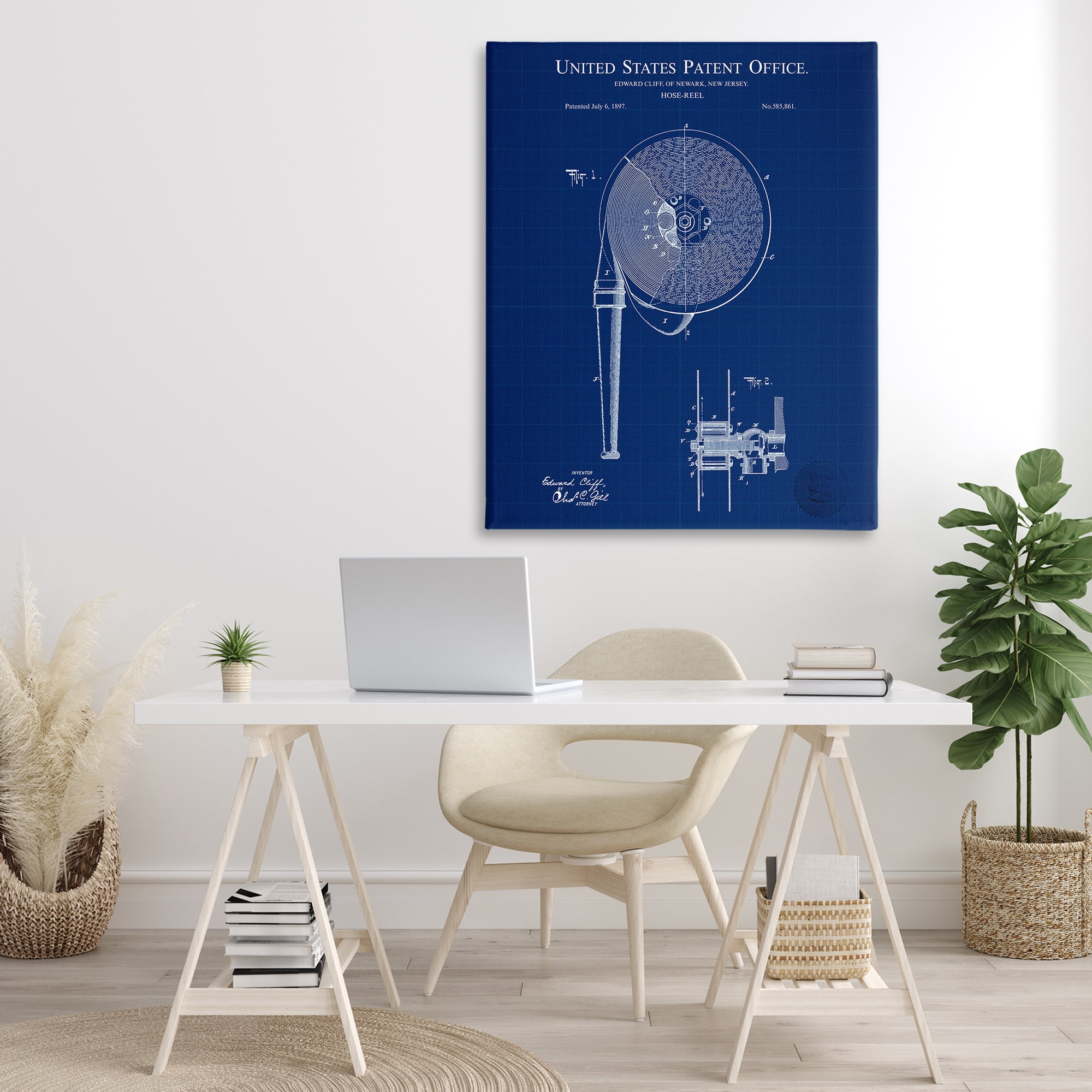 Stupell Industries Hose Reel Blueprint Typography Painting Gallery Wrapped Canvas Art Print Wall Art, 36 x 48