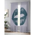 thumbnail image 4 of Sheer Curtains 108 Inches Long 2 Panels Set for Living Room, Teal Lip Semi Sheer Curtains for Windows, Kiss Love Grey Retro Art Voile Window Treatments Rod Pocket Curtain, 4 of 7