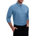 thumbnail image 4 of INSPIRE CHIC Men's Point Collar Long Sleeve Button Down Solid Color Formal Dress Shirts Blue S, 4 of 5