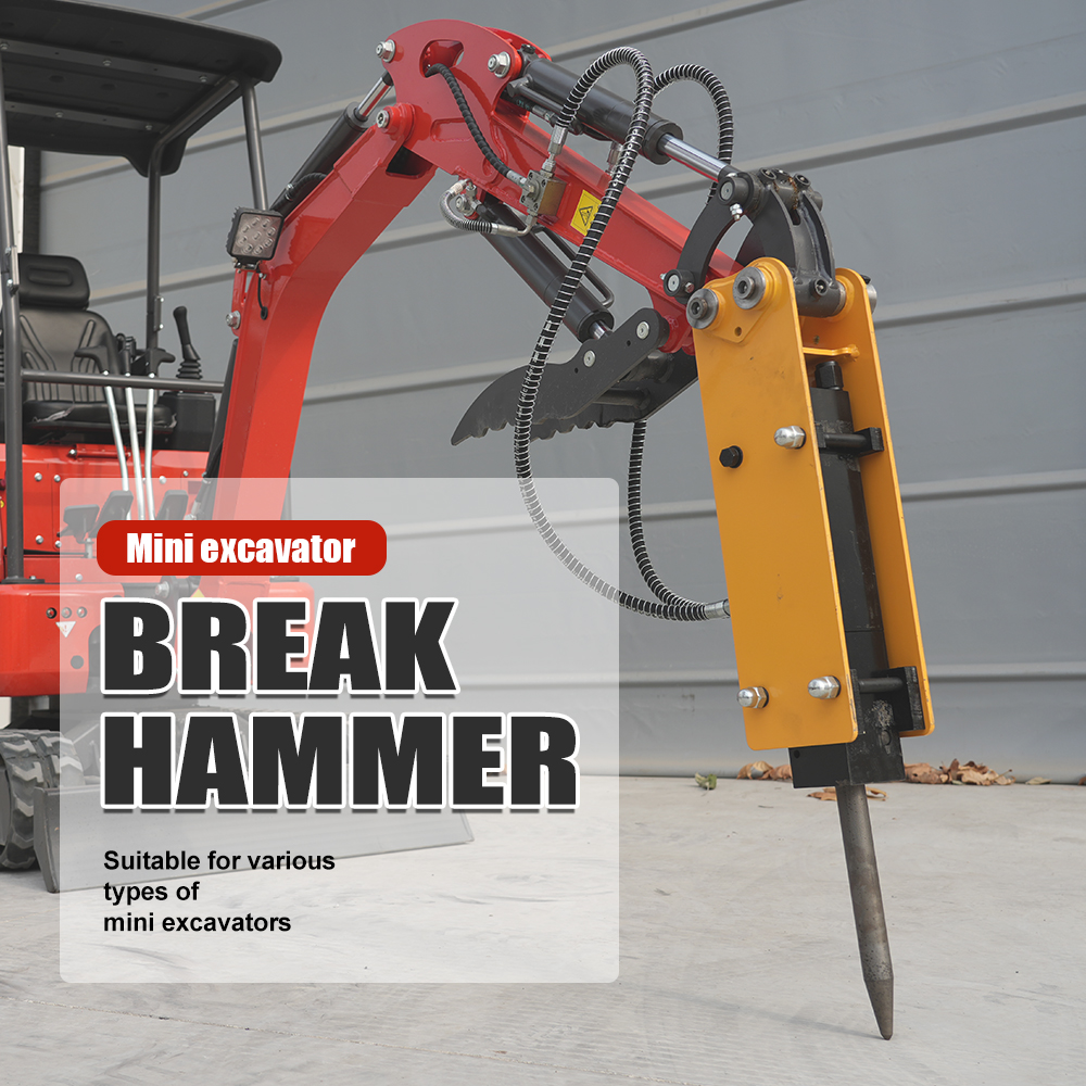 HUAYEE Mini Excavator Hydraulic Breaker with Pins, Hydraulic Hoses & Chisels Heavy-Duty Attachment for Digger. USA Stock, 90MM/3.54in Span, 25MM/0.98in Hole Diameter, 90MM/3.54in Central Wheelbase