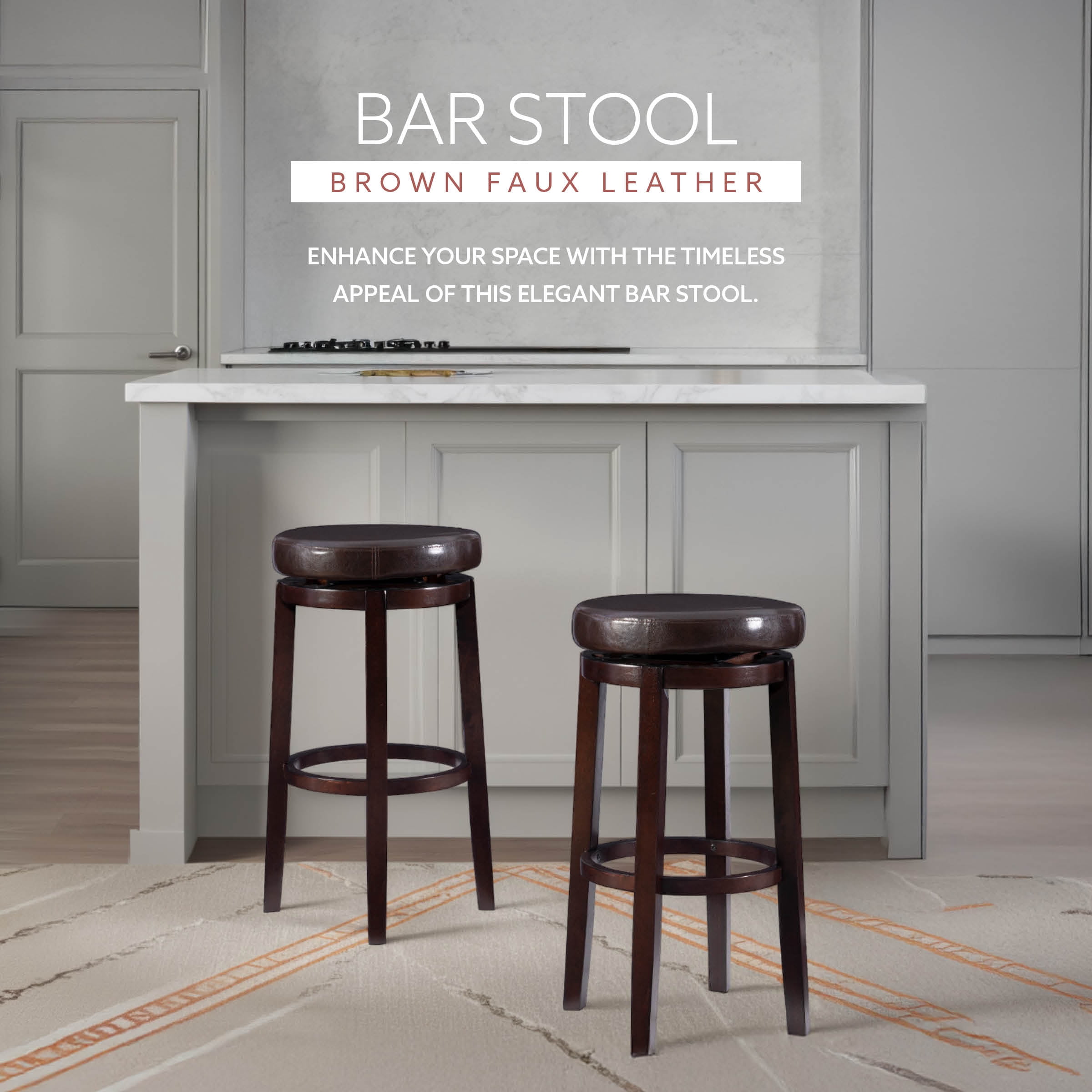 Linon Arlene 31" Indoor Backless Swivel Bar Stool, Brown/Brown Faux Leather