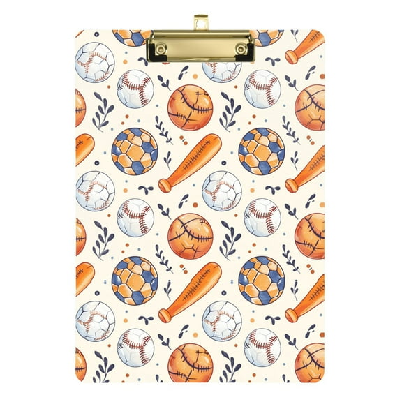 Plastic Clipboard Acrylic Hanging Clip Board with Gold Low Profile Office School Supplies 12.5x9 Baseball Bats Soccer Basketball