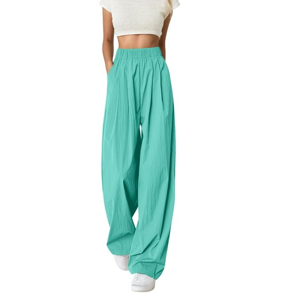Krdevn Womens Pants - Women's Casual Pants High Waisted Loose Fit Wide Leg Trousers Comfortable Elastic Waist Flowy Pants for Daily Wear Vacation Spring Fall,Pants for Women,Size:M