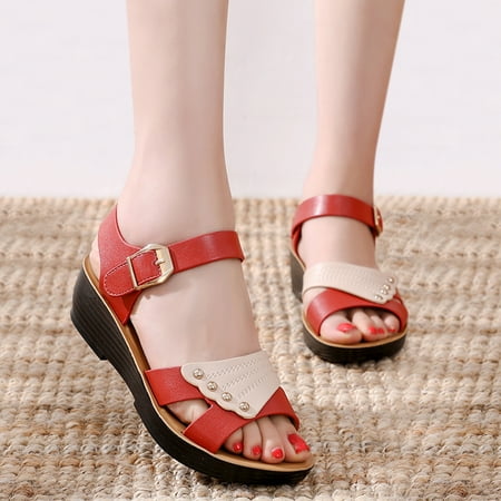 

NECHOLOGY Sandals Womens And Women Flat Soft Leather Leaf Pattern Sandals Cutout Wedge Heel Sandals for Women Comfort Orange 8