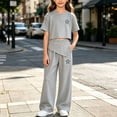 thumbnail image 2 of oelaio Girl's Cute 2 Piece Outfits Graphic Crop T Shirt and Wide Leg Pants Y2K Clothing Set Summer Casual Streetwear A-Gray 9 Years, 2 of 6