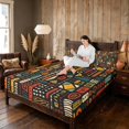 thumbnail image 3 of Manfei African Abstract Bed Sheets, Tribal Fuul Size Sheets, Red, Teal and Black, Black Reversible 4-Piece1 Flat Sheet + 1 Fitted Sheet + 2 Pillowcases, 3 of 6