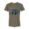 thumbnail image 2 of Trippy California Rainbow Neon Wolf Mountain Silhouette | Mens Animal Lover Premium Tri Blend T-Shirt, Military Green, X-Large, 2 of 4
