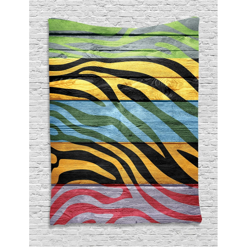Zebra Print Decor Wall Hanging Tapestry, Colorful Zebra Print On