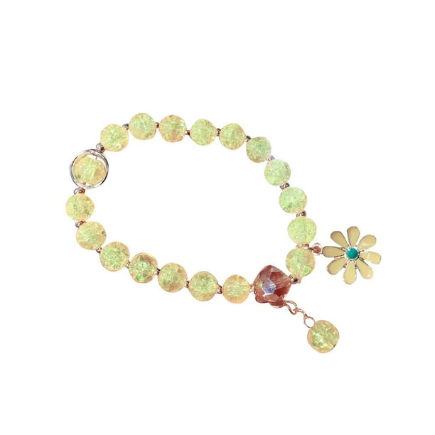 Brazalete Minnieouse con cuentas para mujer y niña colgante de flor dulce color Amarillo