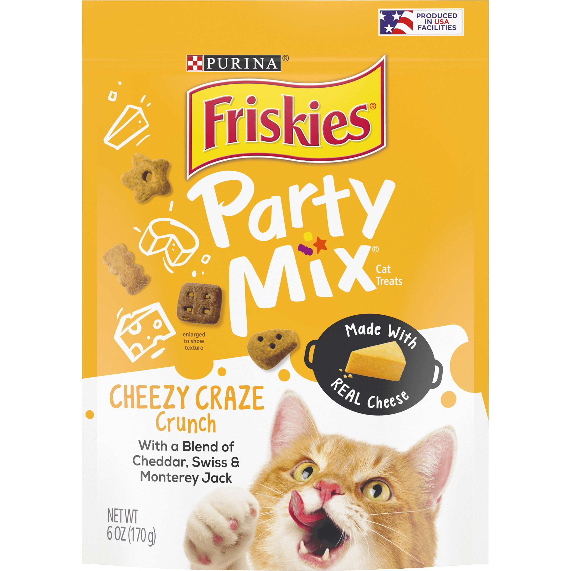 Friskies Cat Treats Party Mix Cheezy Craze Crunch 6 oz. Pouch