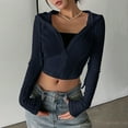 thumbnail image 2 of UTSJKR Women's Cropped Zip Up Hoodie Lightweight Long Sleeve Rib Knit Slim Crop Jacket Fall Spring Trendy 2026 Navy XL, 2 of 9