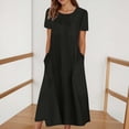 thumbnail image 2 of JIAYUE Women's Dress Mid-Calf Casual Short Sleeve Neck Loose Solid Color Swing Beach Boho With Pockets Stylish Female Dresses, 2 of 3