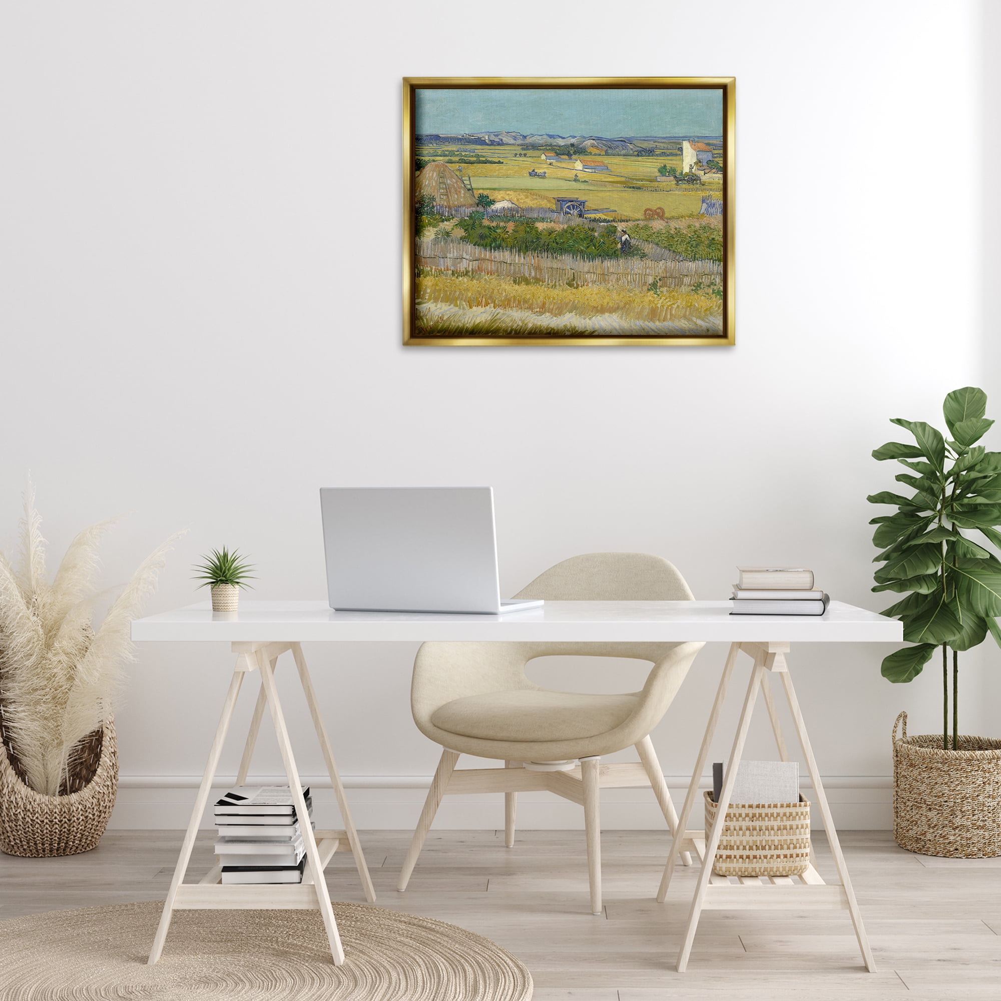 Stupell Industries Van Gogh The Harvest Landscape Landscape & Nature Painting Gold Floater Framed Canvas Art Print Wall Art, 31 x 25
