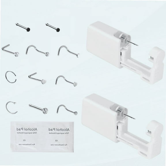 2Pcs Nose Piercing Kit, Portable Nose Piercing Gun Tools with 9Pcs Nose Rings Studs Piercing Set for Women Girls (Black)