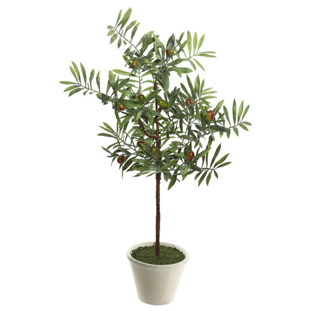Vickerman 27" Artificial Green Olive Hill Tree Potted in a Round White