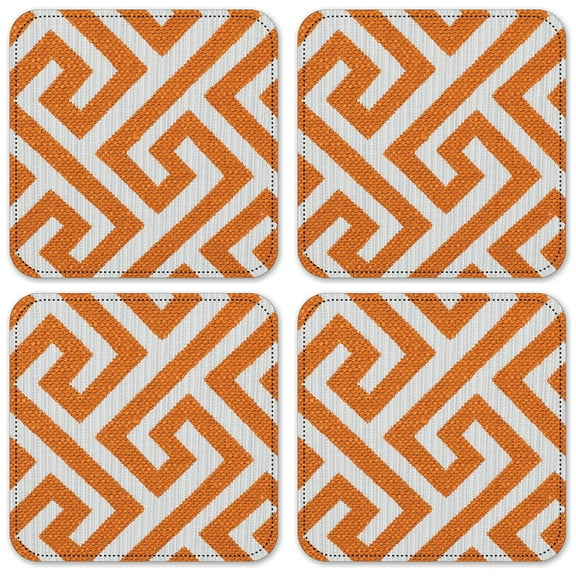 Vinyl Drink Coasters - Set of 4 - Orange Maze